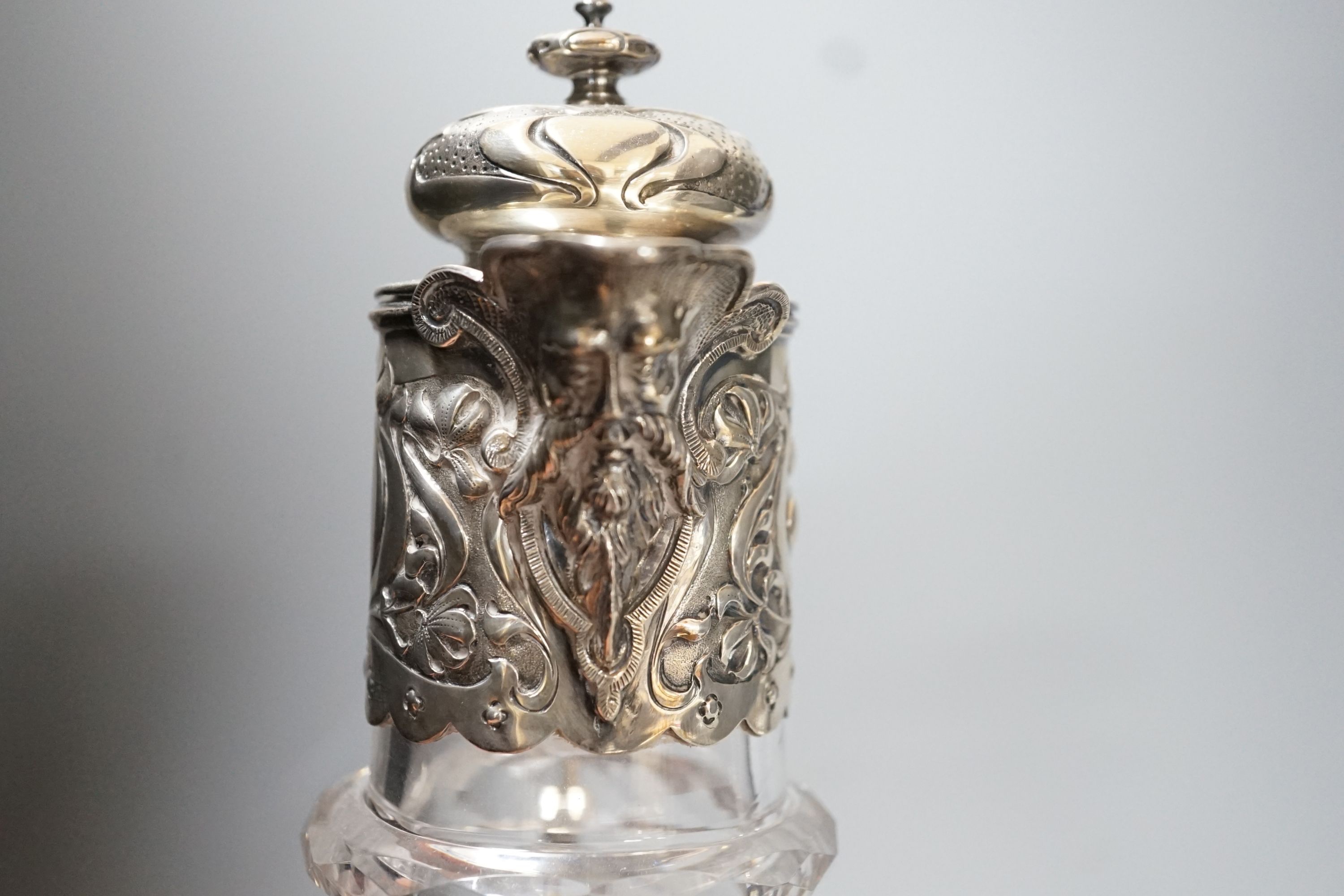 A late Victorian silver mounted cut glass claret jug, Atkin Brothers, Sheffield, 1899, height 29.4cm.